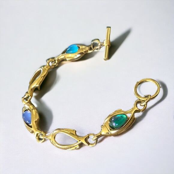 Trifari Signed Jelly Belly Lucite Blue Green Aqua Fish Necklace Bracelet Earring - Picture 4 of 12